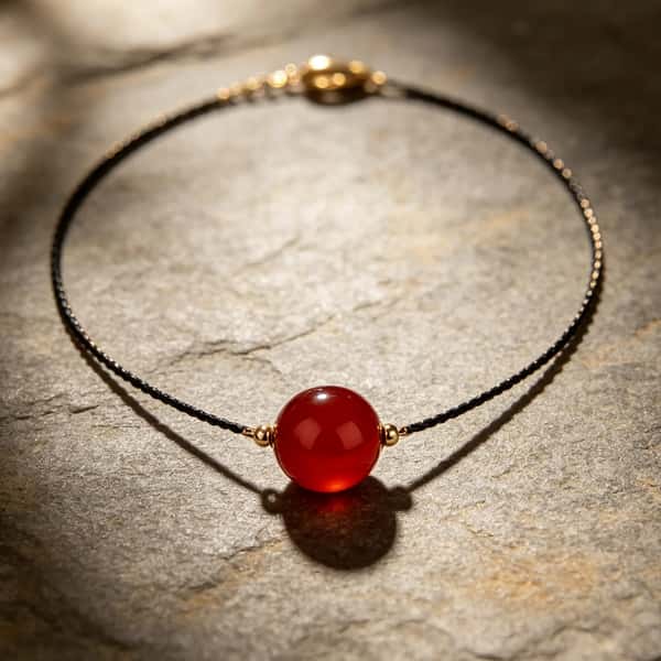 Red Agate Beaded Gold Wire Bracelet