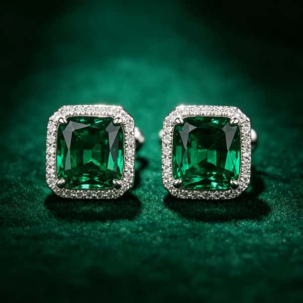 Emerald-Cut Green Gemstone Stud Earrings